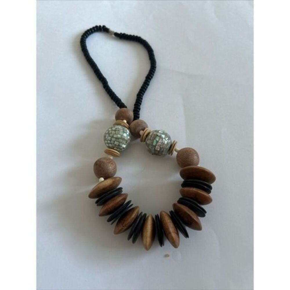 Wooden necklaces 10” long with sea shells decore